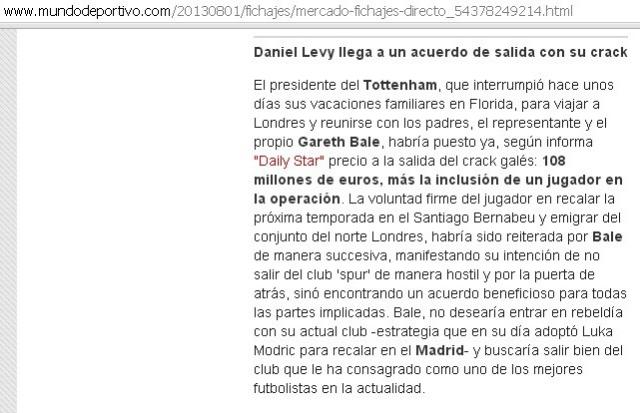 Bale-Real per 108 milioni: fonte Daily Star del 1 agosto preview