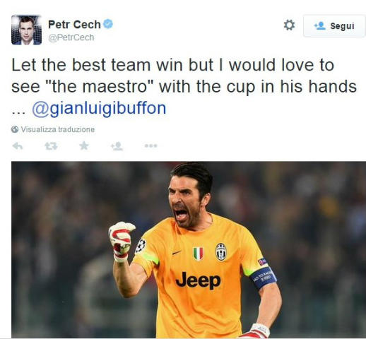 Cech: “Vorrei vedere il maestro Buffon con la Coppa” preview