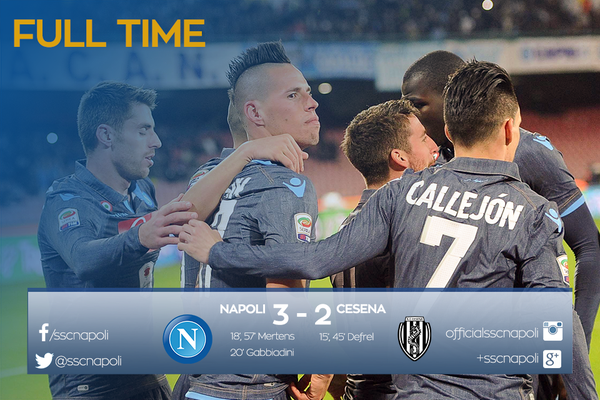 Napoli, successo con fatica: il Cesena si arrende 3-2 preview