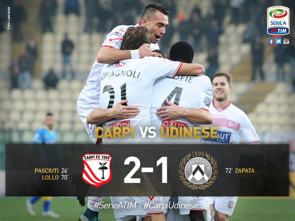 Serie A: Carpi di misura sull’Udinese, finisce 2-1 preview