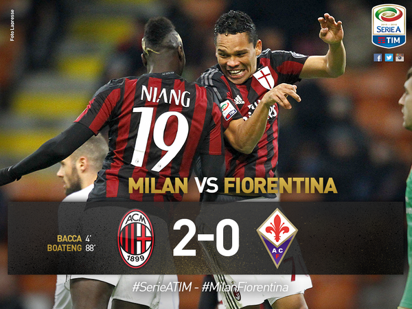 Serie A: Bacca-Boateng, il Milan c’è! Viola ko article-post