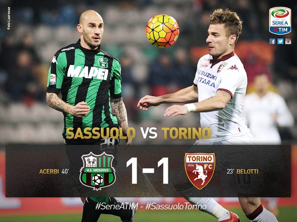 Serie A: Sassuolo-Torino 1-1, Acerbi risponde a Belotti preview
