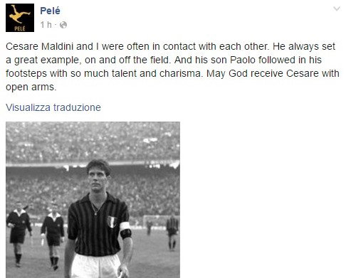 Pelé: “Cesare Maldini, un esempio dentro e fuori dal campo” preview