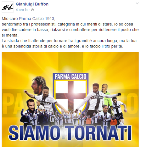 Buffon Si Congratula Con Il Parma Bentornato Tra I Professionisti Alfredo Pedulla
