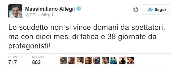 Allegri: “Lo scudetto si vince con 10 mesi di fatica” preview