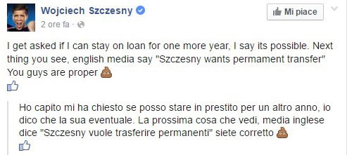 Szczesny: “Futuro? Io parlo di prestito, i media…” preview