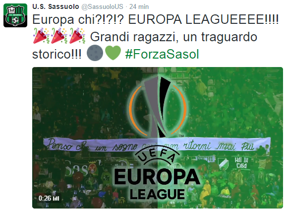 Sassuolo, regalo di marca bianconera: è Europa League! preview