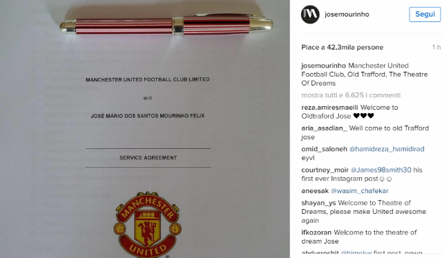 Josè e l’esordio su Instagram con… la foto del contratto preview