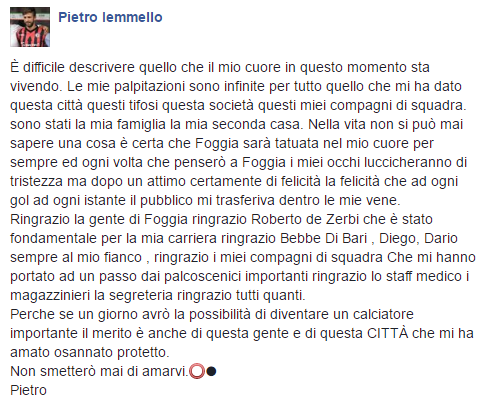 Iemmello saluta Foggia: “Questa città sarà per sempre tatuata nel mio cuore” article-post