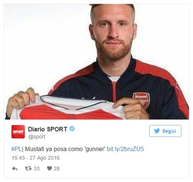 Arsenal: Mustafi posa con la maglia prima dell’annuncio article-post