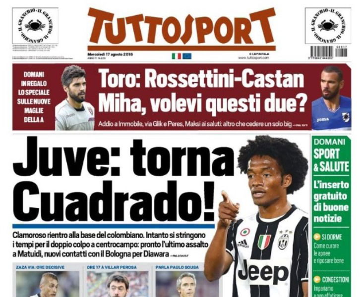 Rassegna stampa, Tuttosport sicuro: “Juve, torna Cuadrado!” article-post