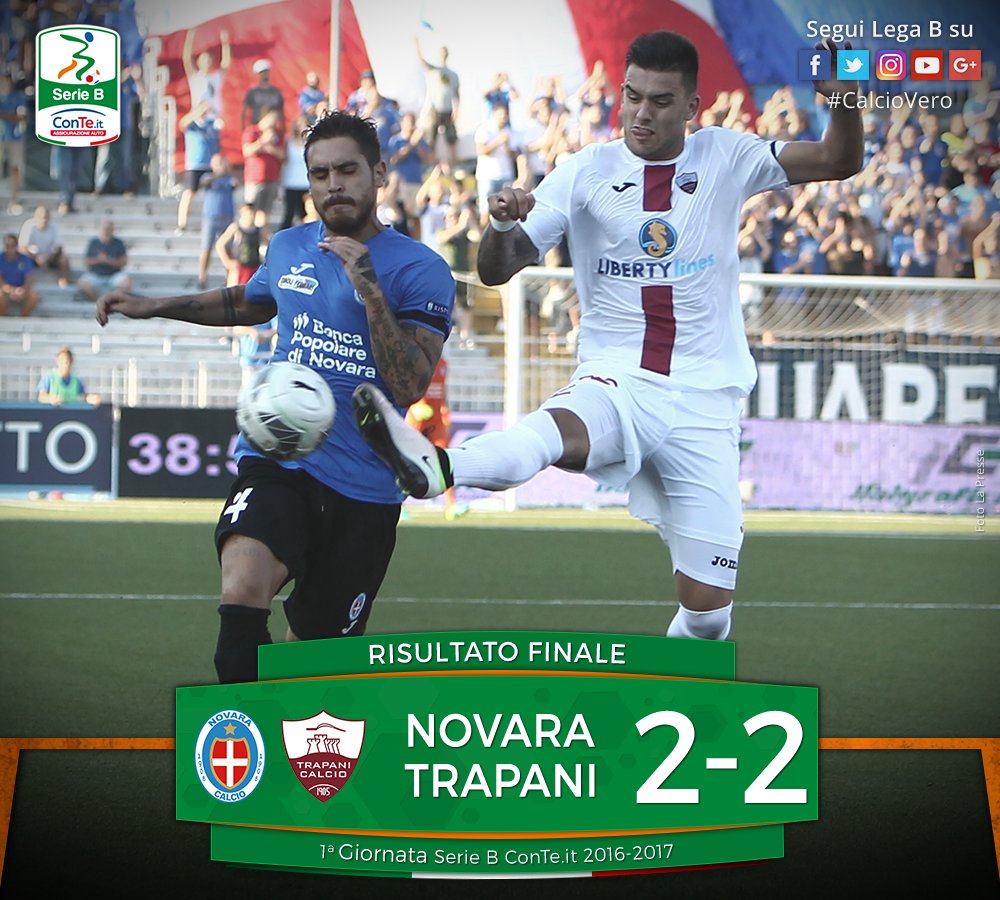 Serie B: Novara-Trapani 2-2, piemontesi beffati al fotofinish article-post