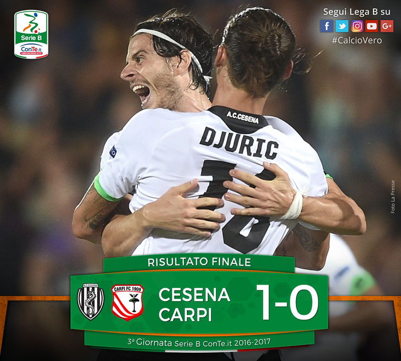 Serie B: Cesena-Carpi 1-0, Djuric regala il primo successo ai bianconeri preview