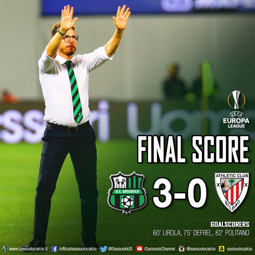 Europa League: è sempre Sassuolo show, Athletic Bilbao schiantato 3-0 all’esordio preview