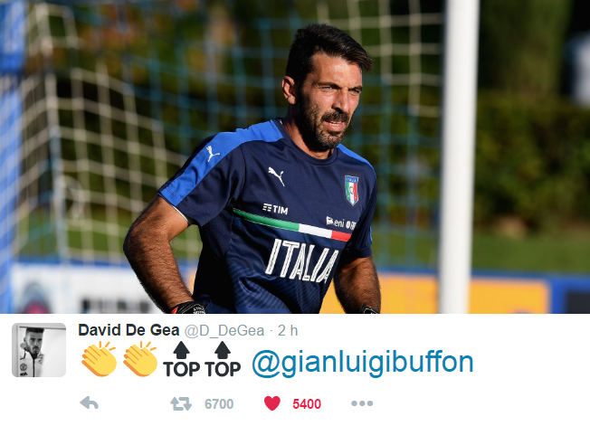 Top Top: ecco il tweet di De Gea dedicato a Super Gigi preview