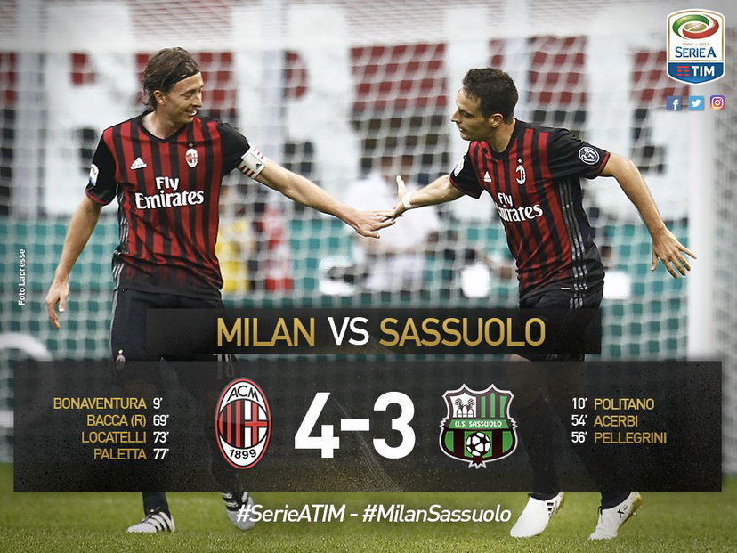 Serie A: pazzesco Milan! Ribalta tutto in otto minuti, 4-3 al Sassuolo preview
