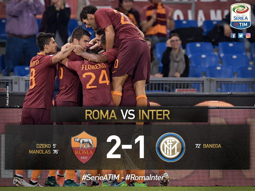 Serie A: Roma-Inter 2-1, decide Manolas. Nerazzurri a meno 7 dalla Juve preview