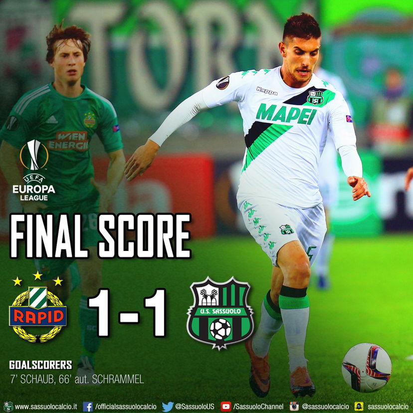 Europa League: Rapid Vienna-Sassuolo 1-1, un’autorete premia i neroverdi preview