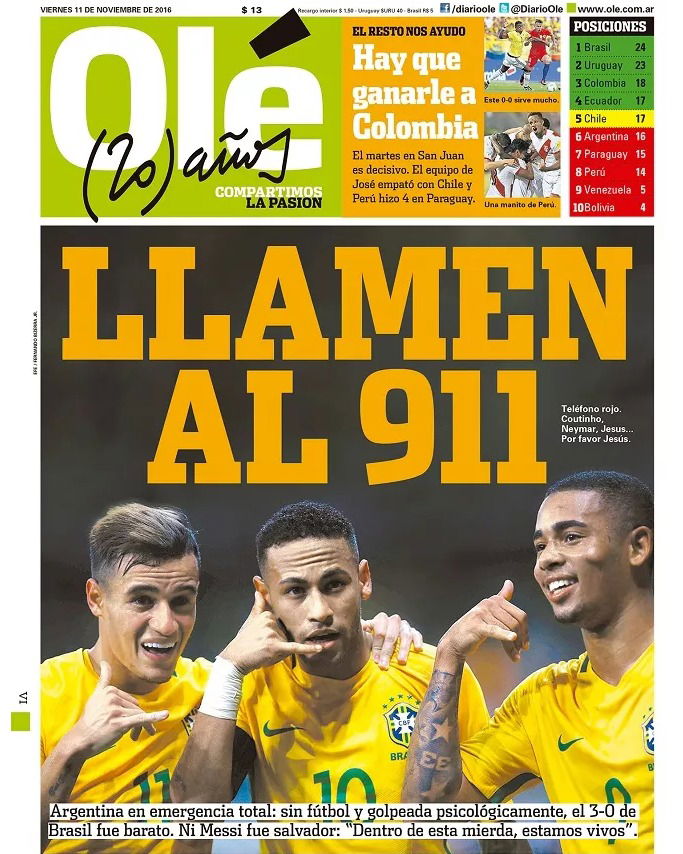 Disfatta Albiceleste contro il Brasile, la rassegna stampa argentina: “Chiamare il 911” e “Vergogna” article-post