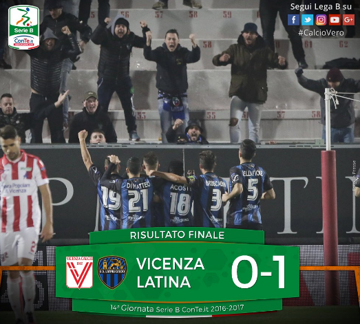 Serie B: il Latina sbanca Vicenza con un gol di Corvia, Bellomo sbaglia un rigore preview
