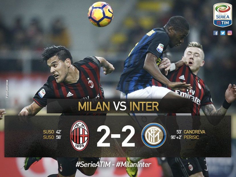 Super Suso illude il Diavolo, Perisic lo beffa al 92’: Milan-Inter finisce 2-2, Juve in fuga preview