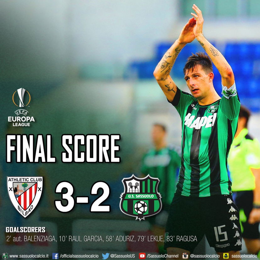 Sassuolo, il sogno è finito. Neroverdi sconfitti a Bilbao e fuori dall’Europa League preview