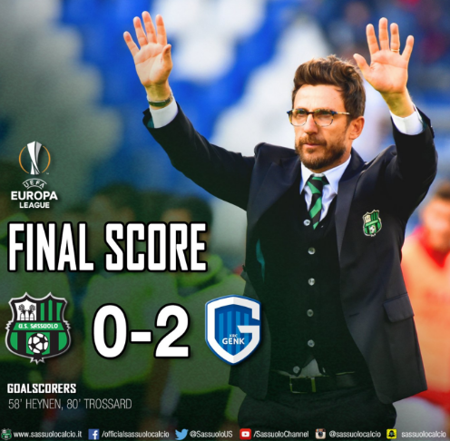 Europa League: il Sassuolo saluta la competizione con una sconfitta, 0-2 per il Genk preview