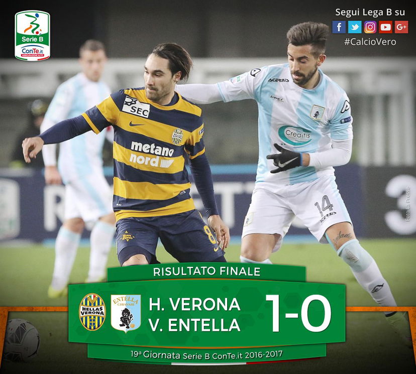 Serie B: Verona-Entella 1-0, Pisano riporta i gialloblu al comando preview