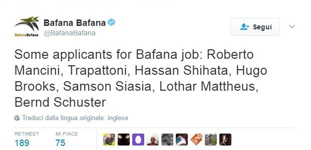 Sudafrica: su Twitter i nomi dei candidati al ruolo di ct. Ci sono anche Mancini e il Trap, ma… preview