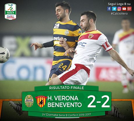 Serie B: Verona-Benevento 2-2, Romulo di rigore salva i gialloblu al 90′ preview