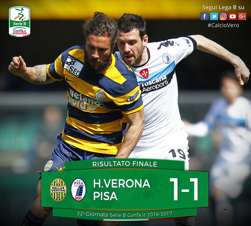 Serie B: Verona-Pisa 1-1, Tabanelli risponde a Siligardi. Pecchia sempre più nei guai preview