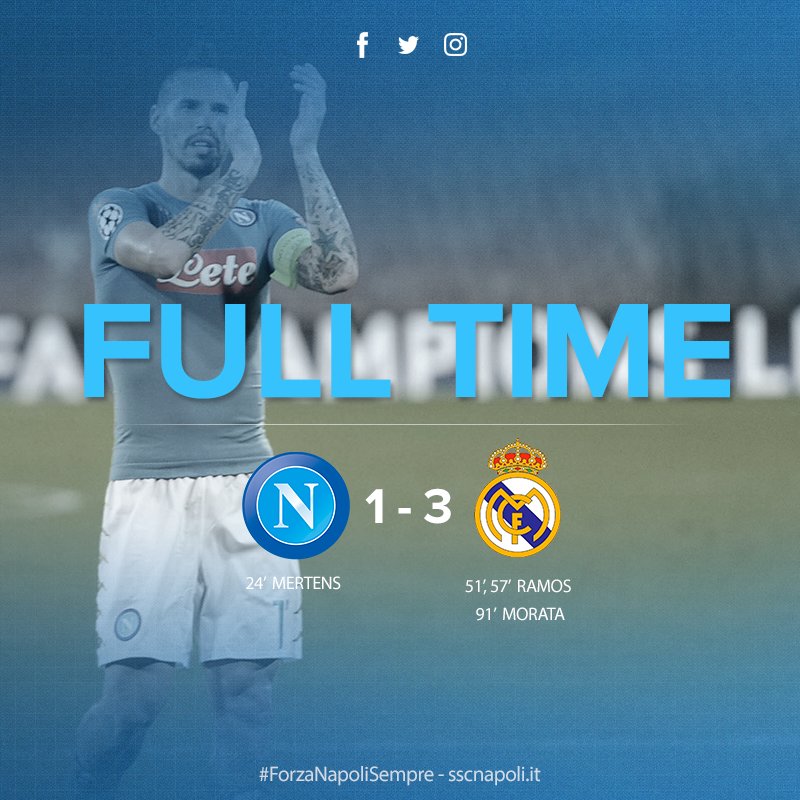 Napoli, il sogno dura un tempo: 3-1 Real anche al ritorno con doppio Sergio Ramos e Morata preview