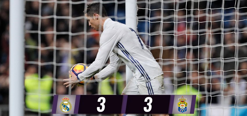 Liga: Real Madrid-Las Palmas 3-3, un doppio CR7 salva i blancos nel finale. E ora il Barça… article-post