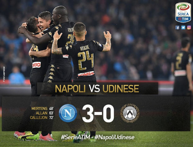 Il Napoli cala il tris, Udinese battuta 3-0. La Roma è a meno 2 preview