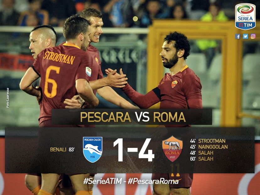 Serie A: la Roma cala il poker e blinda il 2° posto, Pescara aritmeticamente in B preview