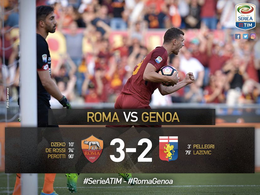 Roma, è festa Champions: 3-2 al Genoa all’ultimo respiro e secondo posto. Poker Napoli, ma è terzo preview