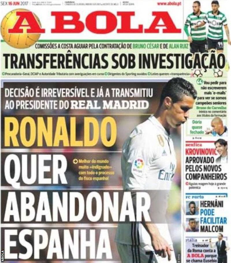 A Bola: Ronaldo vuole lasciare la Spagna, lo ha già comunicato al Real preview