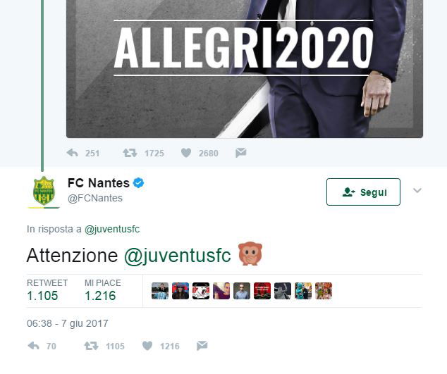 Allegri rinnova, il Nantes mette in guardia la Juve: “Attenzione…” preview