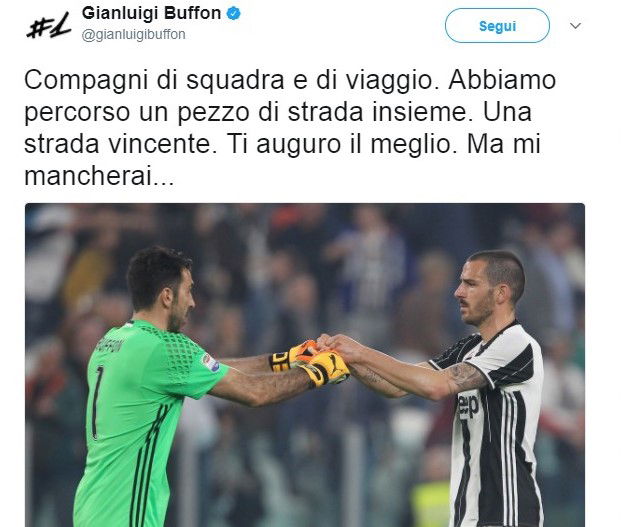 Buffon saluta Bonucci: “Ti auguro il meglio, ma mi mancherai” preview