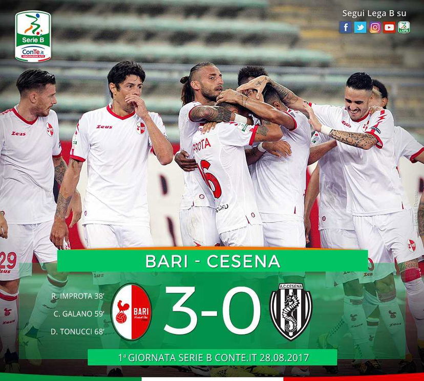 Serie B: buona la prima per il Bari di Grosso, 3-0 al Cesena preview