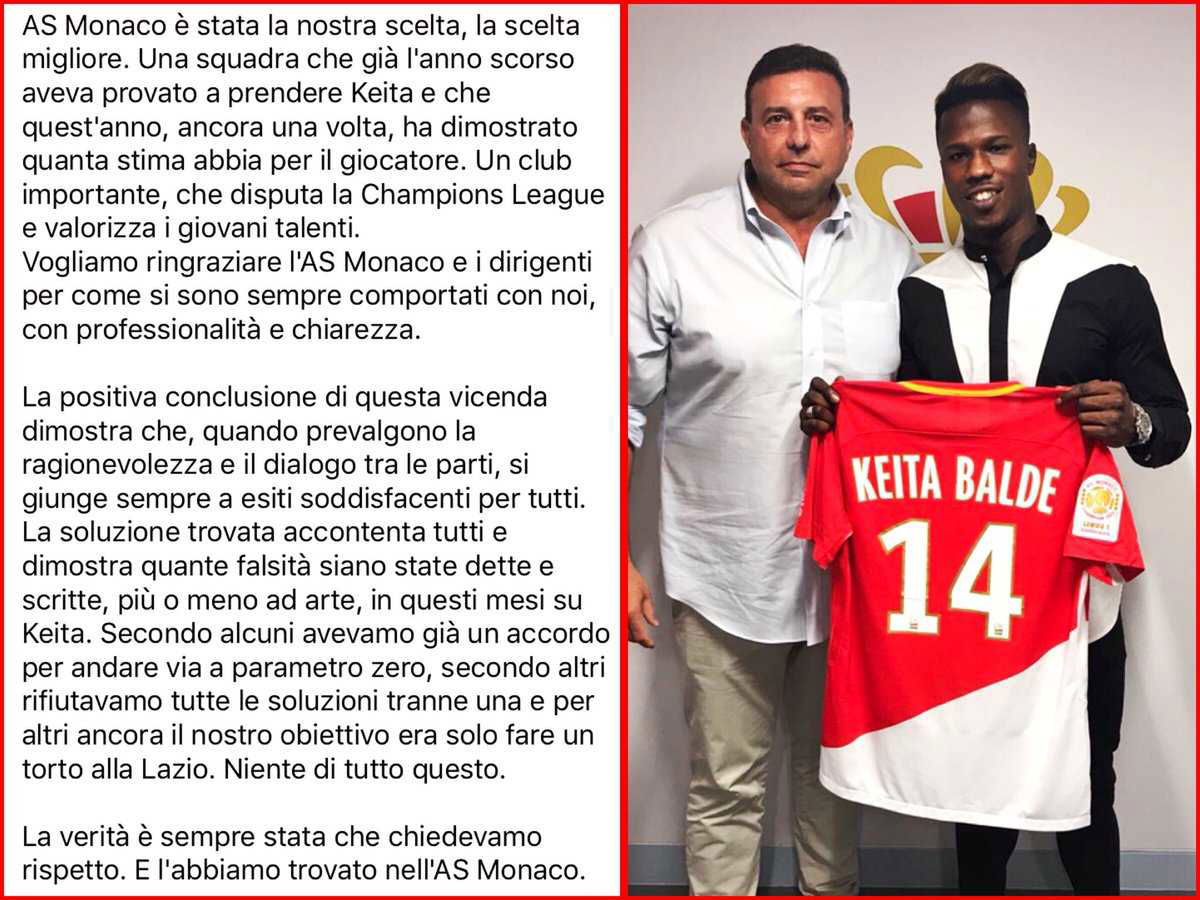 Keita: “Non vedo l’ora di giocare”. E l’agente: “Quante falsità sono state dette, al Monaco abbiamo trovato rispetto” article-post