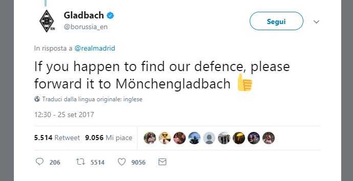 Borussia M’Gladbach e l’ironia sui social: “Real, se trovi la nostra difesa…” preview