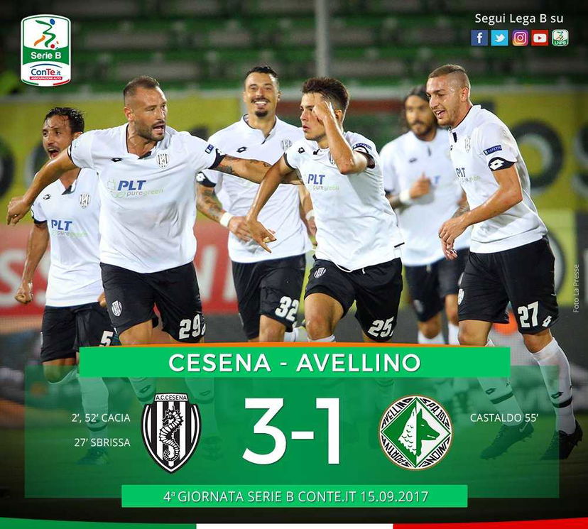 Serie B: super Cacia (doppietta) più Sbrissa, il Cesena cala il tris all’Avellino preview