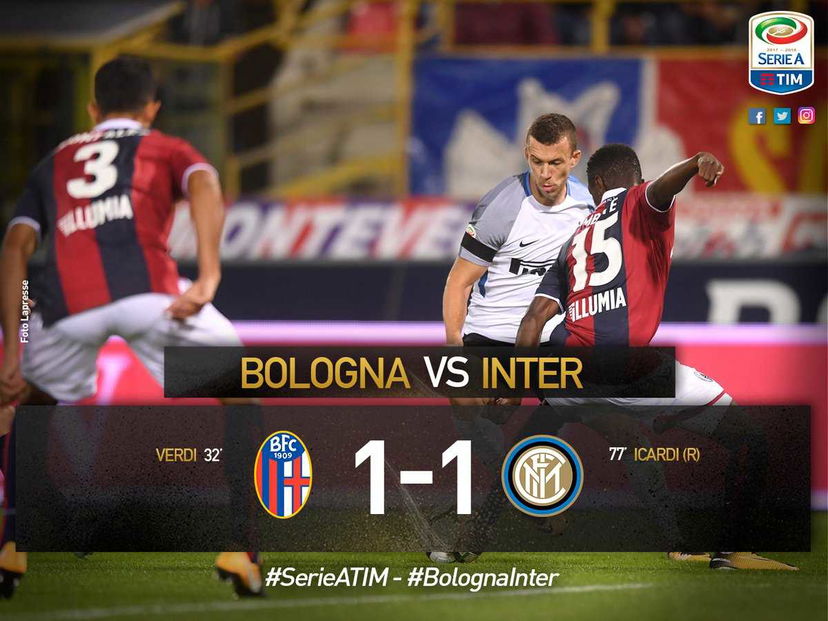 Il Bologna ferma la corsa dell’Inter: Icardi su rigore risponde a Verdi preview