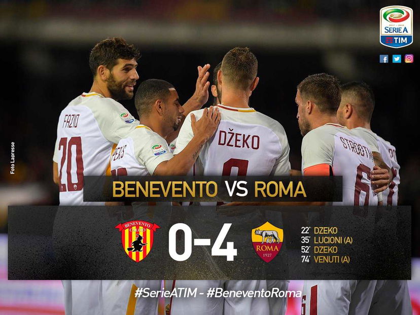 Serie A: doppio Dzeko e due autogol, la Roma cala il poker a Benevento preview