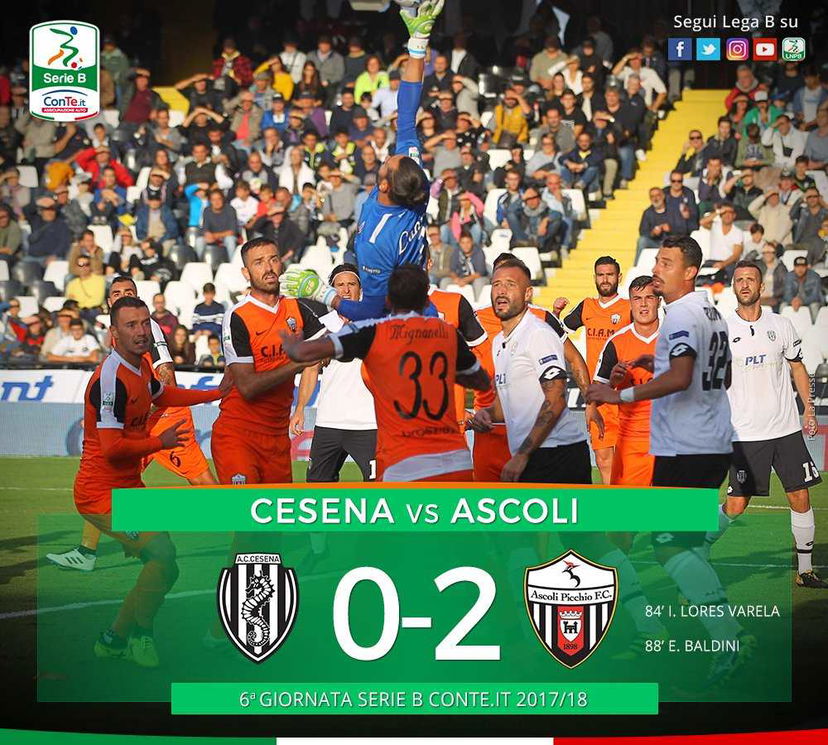 Serie B: Lores Varela più Baldini, l’Ascoli espugna Cesena preview