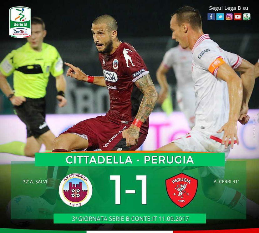 Serie B: Cittadella-Perugia 1-1, Salvi risponde a Cerri preview