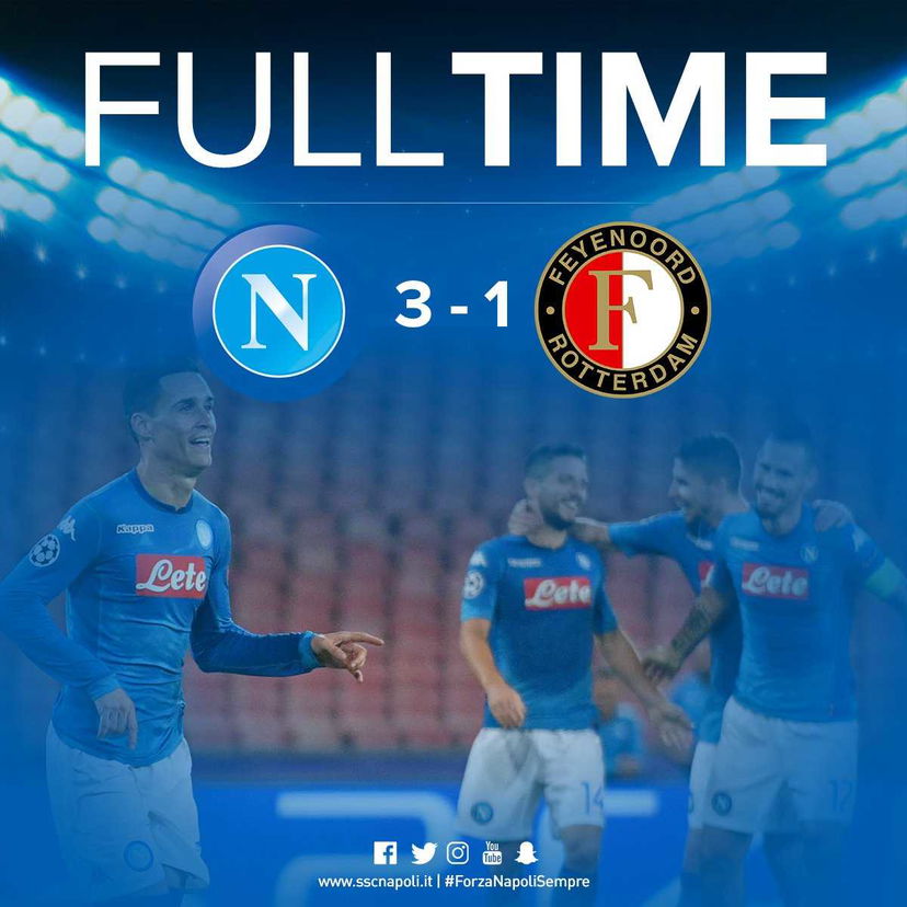 Champions League: Napoli in scioltezza col tridente delle meraviglie, 3-1 al Feyenoord preview