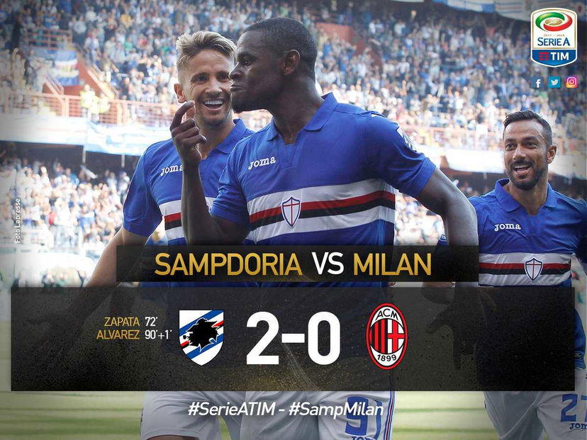 Cristian Zapata sbaglia, il cugino Duvan ringrazia e poi la chiude Alvarez: Samp-Milan finisce 2-0 preview