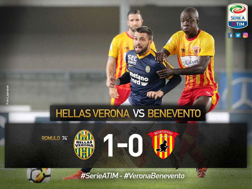 Serie A: il Benevento fa 8 (sconfitte) su 8, Romulo regala i tre punti al Verona preview